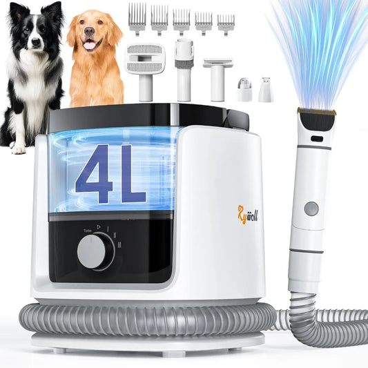 Aspirateur Rywell 4L pour Poils d'Animaux, Ensemble Toilettage 4 Modes Réglables avec Filtration HEPA
