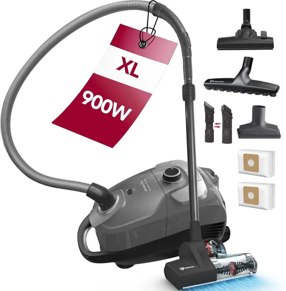 Aspirateur Akitas C11 Turbo 900W avec Brosse Turbo Wessel pour Poils d'Animaux, Filtration HEPA, Cordon Rétractable, Rayon d'Action de 9m