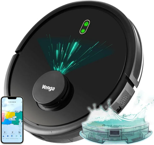 Aspirateur Robot Venga! avec Navigation Laser et Application, Noir, Modèle VG RVC 3002 BK