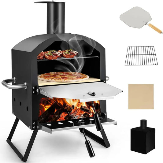 Four à pizza extérieur avec couvercle étanche, grille et pierre à pizza pour jardin et terrasse