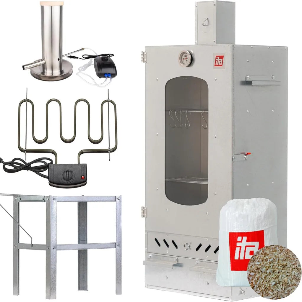Fumoir Électrique ITA 7012 - Kit Complet avec Chauffage et Générateur, Armoire avec Fenêtre et Cheminée - Acier de Haute Qualité