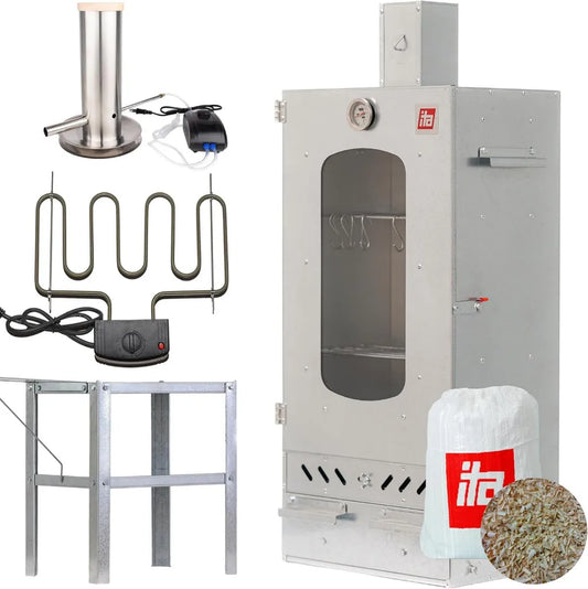 Fumoir Électrique ITA 7012 - Kit Complet avec Chauffage et Générateur, Armoire avec Fenêtre et Cheminée - Acier de Haute Qualité