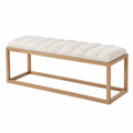 Banc de chambre rectangulaire 120 x 40 x 45 cm en bois massif naturel avec coussin polyester bouclé beige