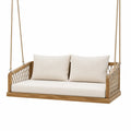 Balancelle suspendue de jardin 2 places en acacia massif corde polyester beige écru 150 x 75 x 62 cm
