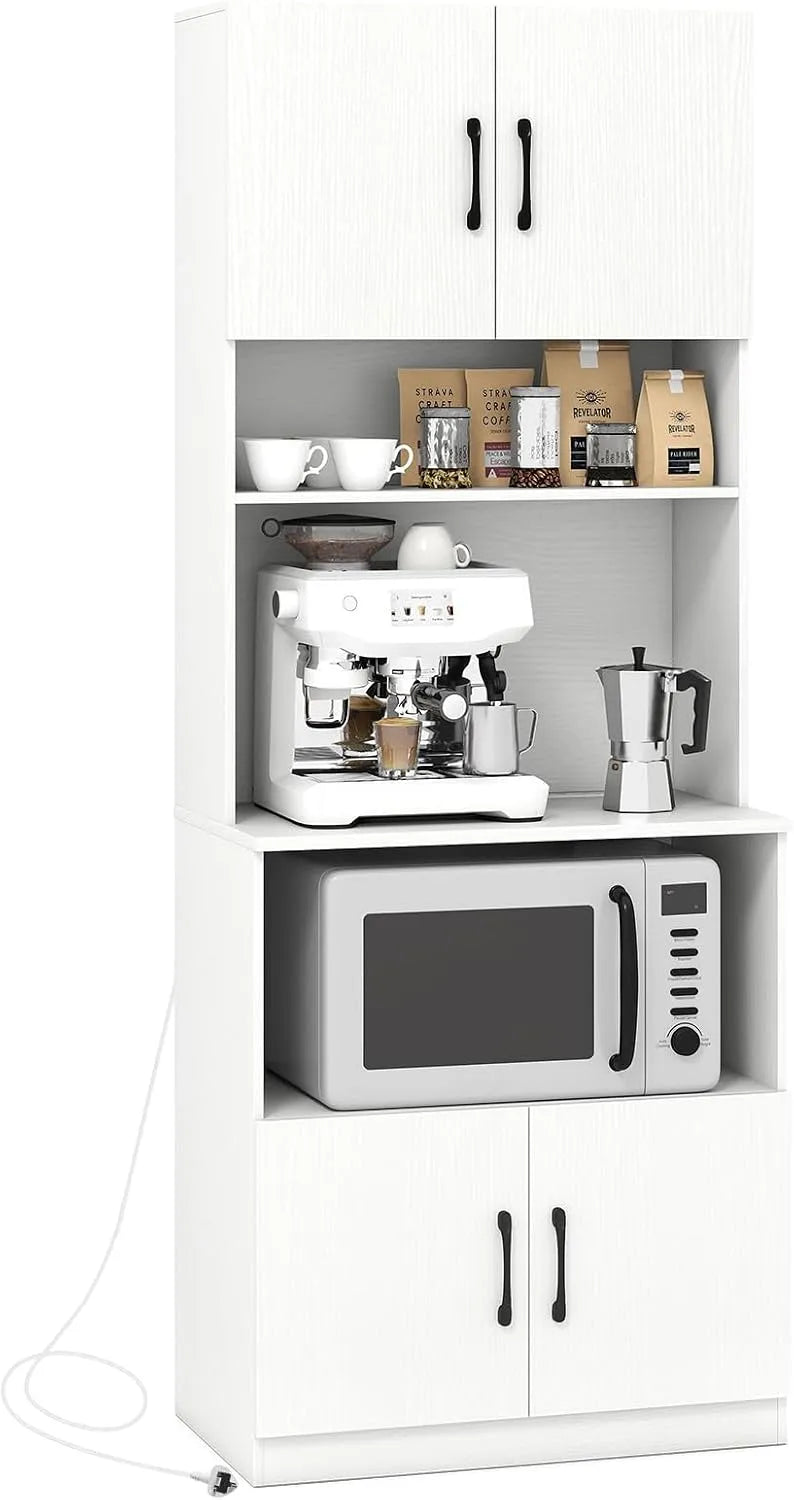 Meuble Cuisine avec Station de Recharge et Trou de Câble: avec Bibliothèque et étagère de rangements, réglable, blanc, avec étagères