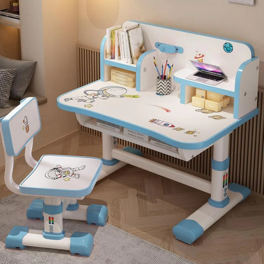 Bureau – pour enfant, avec tiroirs, avec Bibliothèque et étagère de rangements, réglable, avec étagères