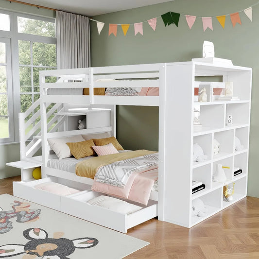 Lit superposé et lit mezzanine: pour enfant, avec rangement, avec tiroirs, avec échelle, 90 × 200 cm, blanc