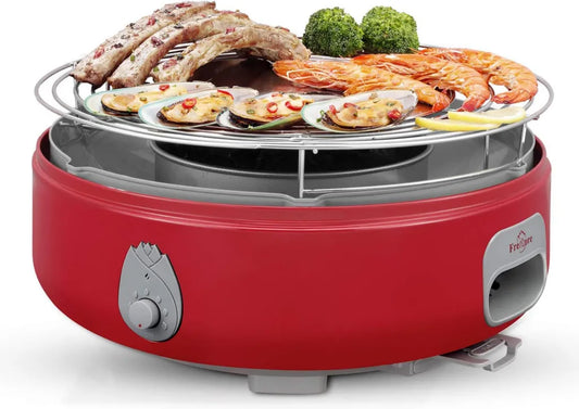 Grill à Charbon Portable pour Camping avec Sac de Transport – Barbecue Compact avec Option Sans Fumée – Fonctionne sur Batterie ou Power Bank