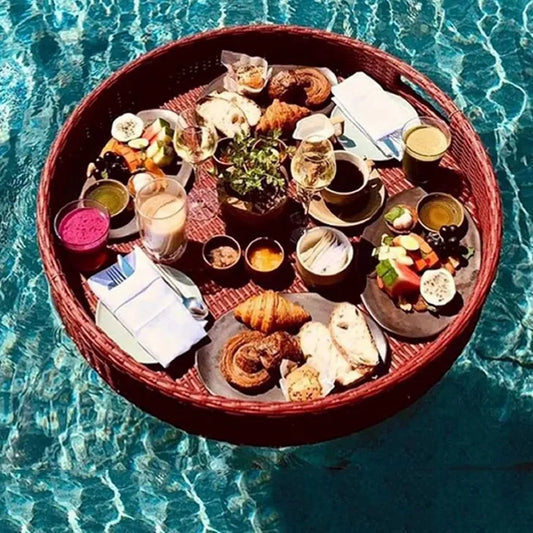 Plateau de Service Flottant Rond pour Piscine, Parfait pour Boissons et Buffet, Idéal pour Fêtes et Barbecues, Rouge 60x60x15 cm