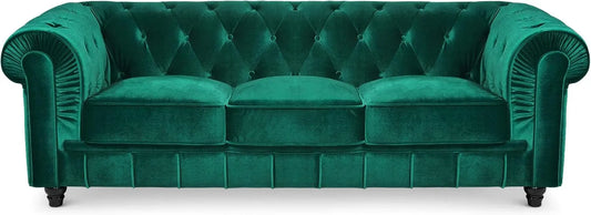 Canapé — 3 Places, vert, revêtement en velours