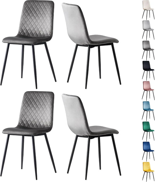Chaise – en métal, Lot de 4, gris, revêtement en velours