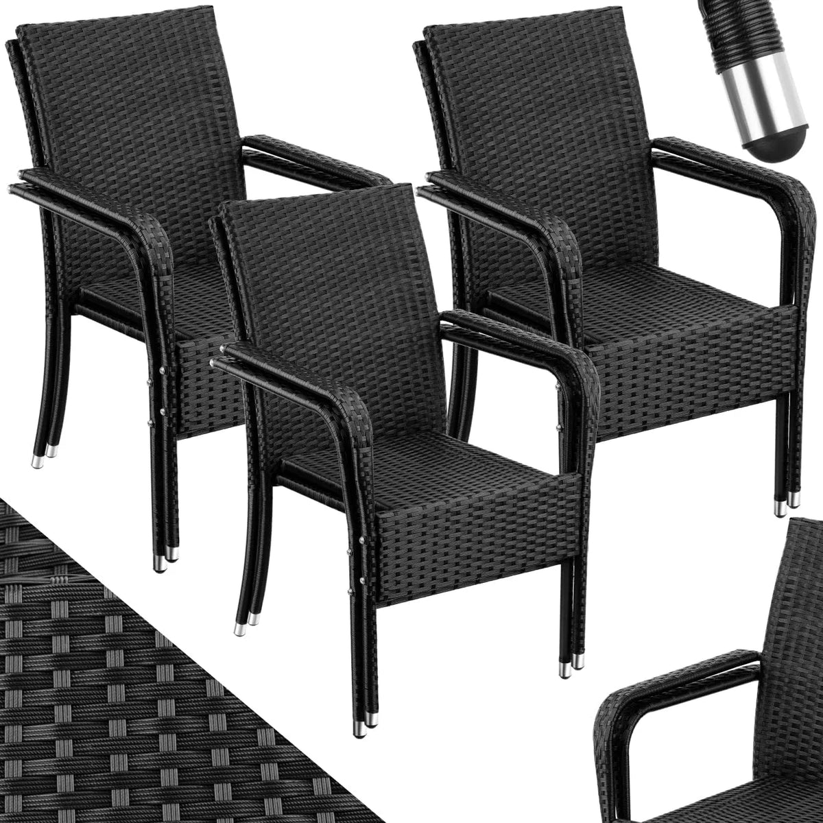 tectake Chaises de jardin — en acier, avec accoudoirs, Lot de 6, en résine tressée