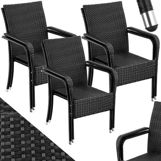 tectake Chaises de jardin — en acier, avec accoudoirs, Lot de 6, en résine tressée