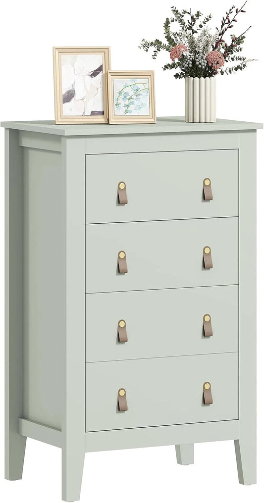HOMCOM Bedroom Chest of Drawers: en métal, avec poignée, en cuir PU, 4 tiroirs, vert