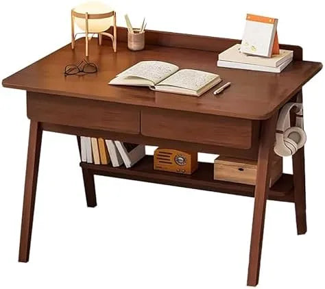 Bureau et table informatique – en bois, avec rangement, avec tiroirs, usage à domicile, 2 tiroirs, en bois massif