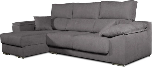 Canapé d'angle et canapé panoramique – angle gauche, revêtement en tissu, avec dossier, réglable, gris, inclinable