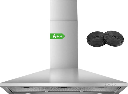 Hotte aspirante, 90cm, 350 m3/h, classe énergétique A, hotte de cuisine, SNDOAS, évacuation et recyclage, installation murale, 3 niveaux, LED