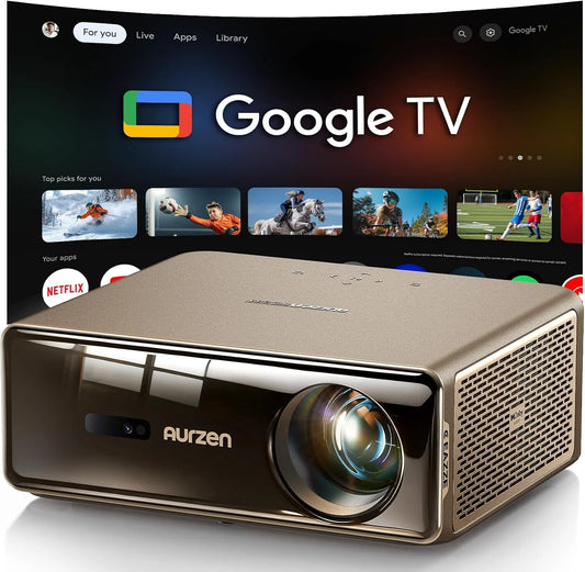 Google Smart TV, téléviseur, 4K UHD, Wi-Fi, Bluetooth, Aurzen EAZZE D1 Max Vidéoprojecteur 4K Supportée, Audio DoIby 20W, 1000 ANSI, 0 & Netflix