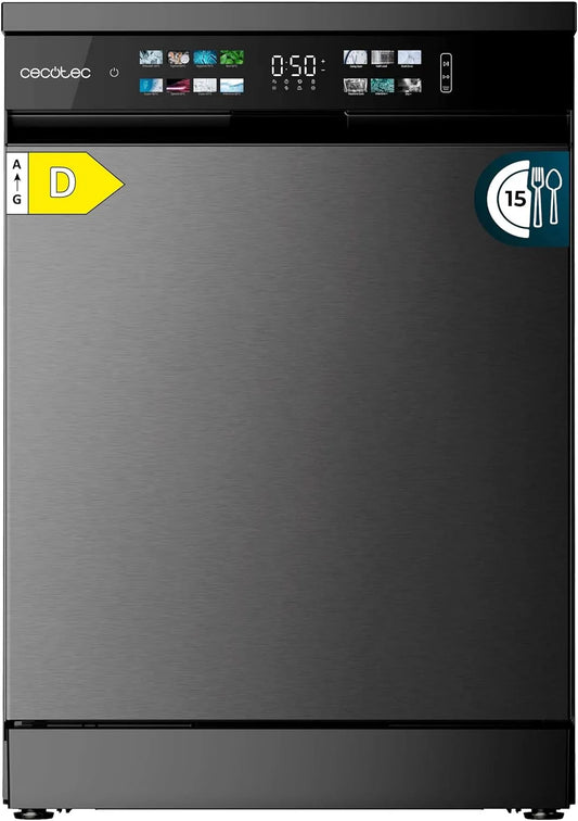 Cecotec Bolero Aguazero 6210 Lave-vaisselle, 60cm, classe énergétique D, aquaStop, verrouillage, 15 couverts, écran FullColor xxL, Dual Zone, Dry+