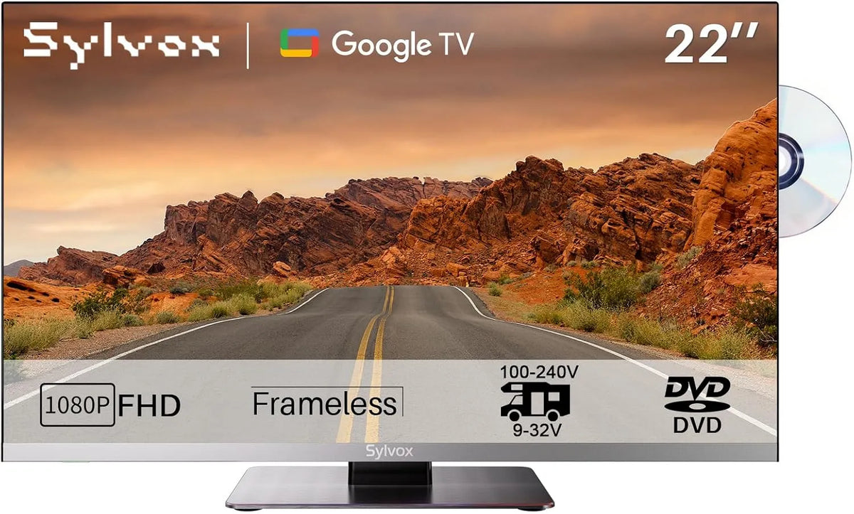 Google 1080P 100-240V Smart TV, 22 pouces, 12 V, téléviseur, triple tuner DVB-T2, S2, HDMI, USB, DVB-S2, camping, Lecteur DVD Intégré, 12V TV Large