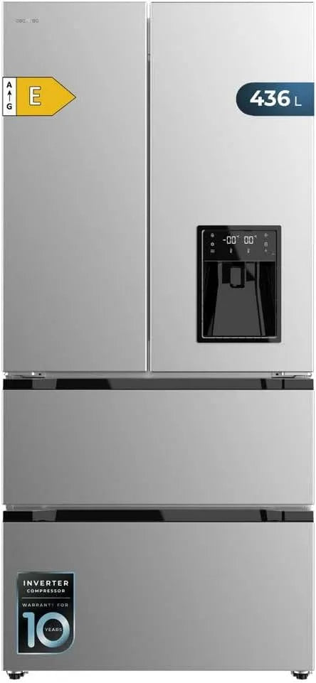 Cecotec Bolero CoolMarket FD Congélateur, 436 L, No Frost, acier inoxydable, armoire congélateur, Cecotec Refrigerateur Congelateur 4 Portes Française