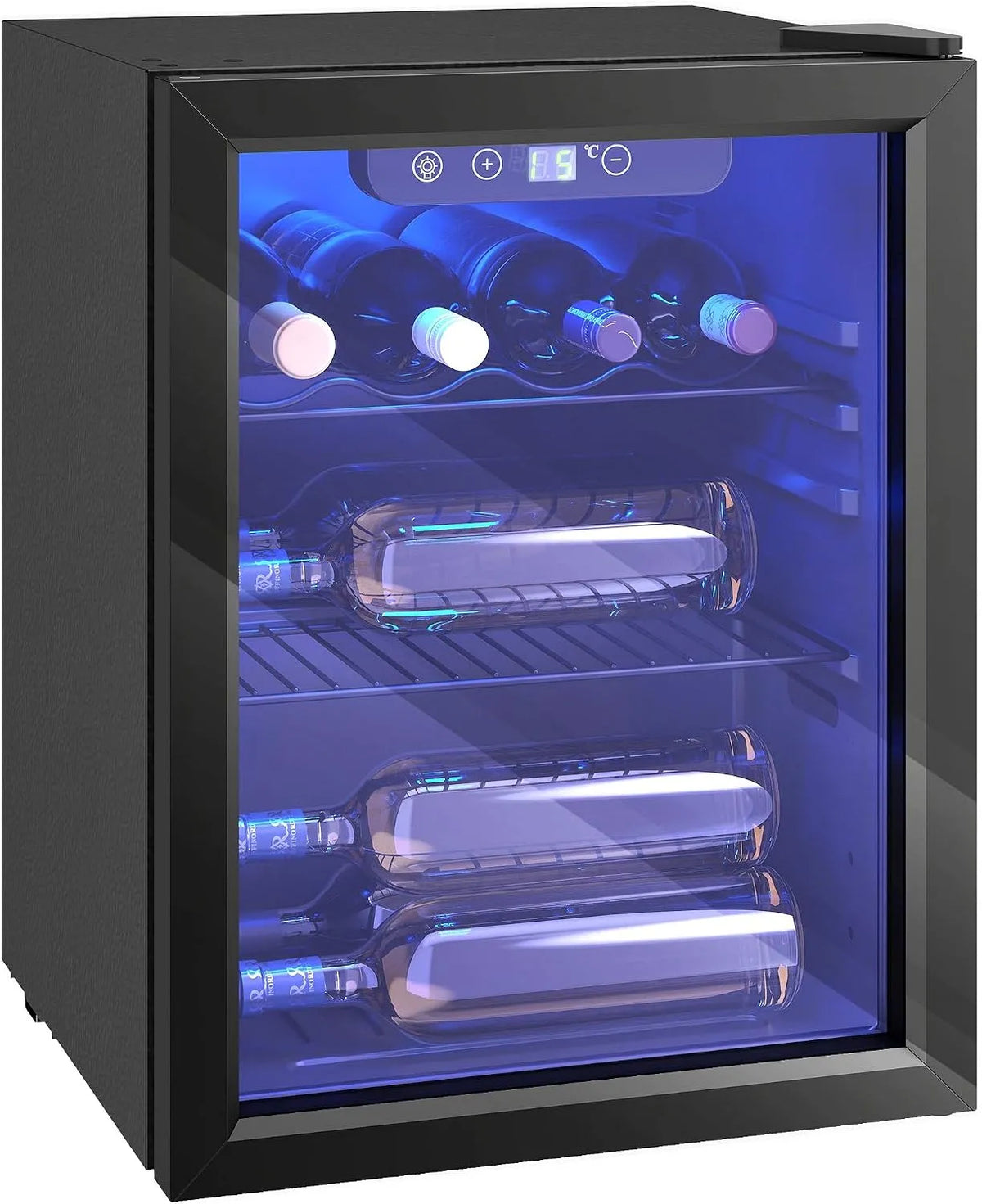 Cave à vin électrique, 48 L, 16 bouteilles, 4 à 16 °C, éclairage LED, amovible, noir, Température Réglable 4-16 °C, Réfrigérateur à Vin et Boissons