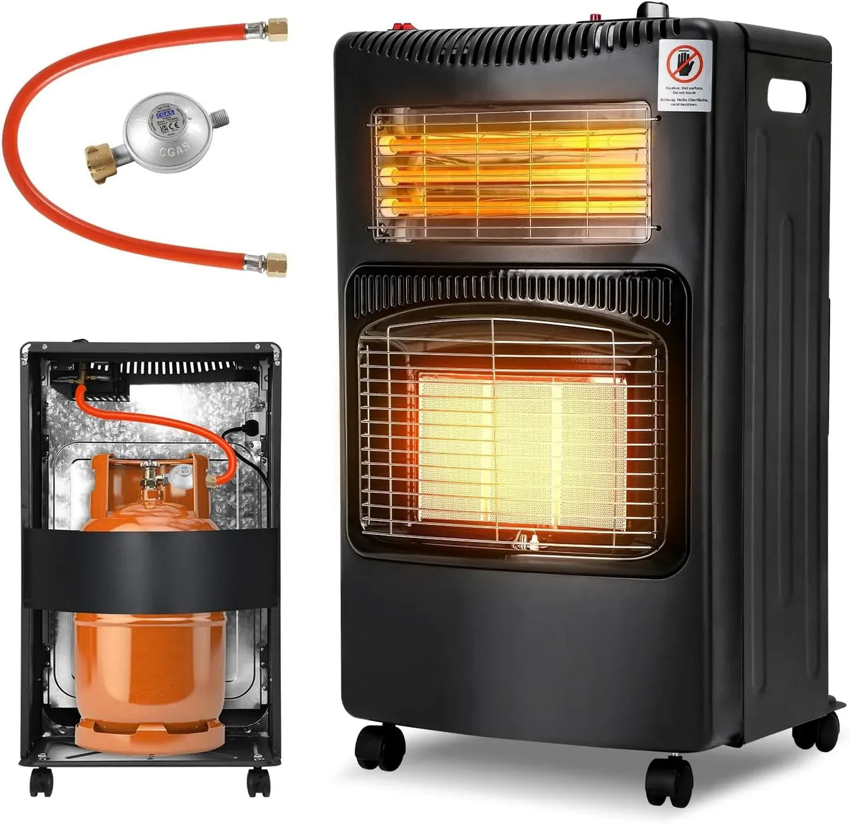 Radiateur électrique, 4200 W, 1200 W, Bouteilles de gaz jusqu'à 15 kg, 3 dispositifs de protection