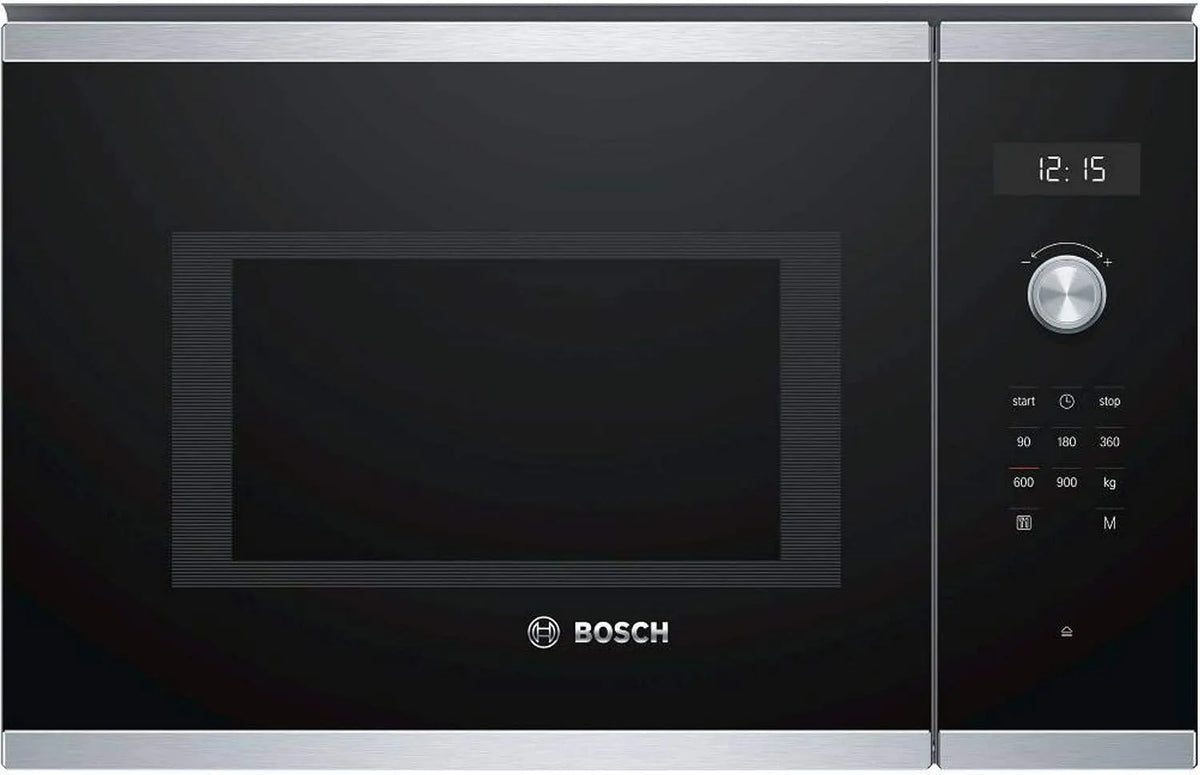 Bosch BFL554MS0 Micro-ondes, 59 x 38 cm, acier inoxydable, four micro-ondes, blanc, Ecran LED, Cavité en inox, Série 6, intégrable, Boutons push-pull