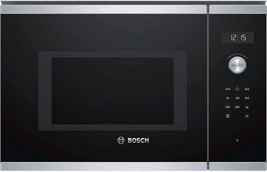 Bosch BFL554MS0 Micro-ondes, 59 x 38 cm, acier inoxydable, four micro-ondes, blanc, Ecran LED, Cavité en inox, Série 6, intégrable, Boutons push-pull
