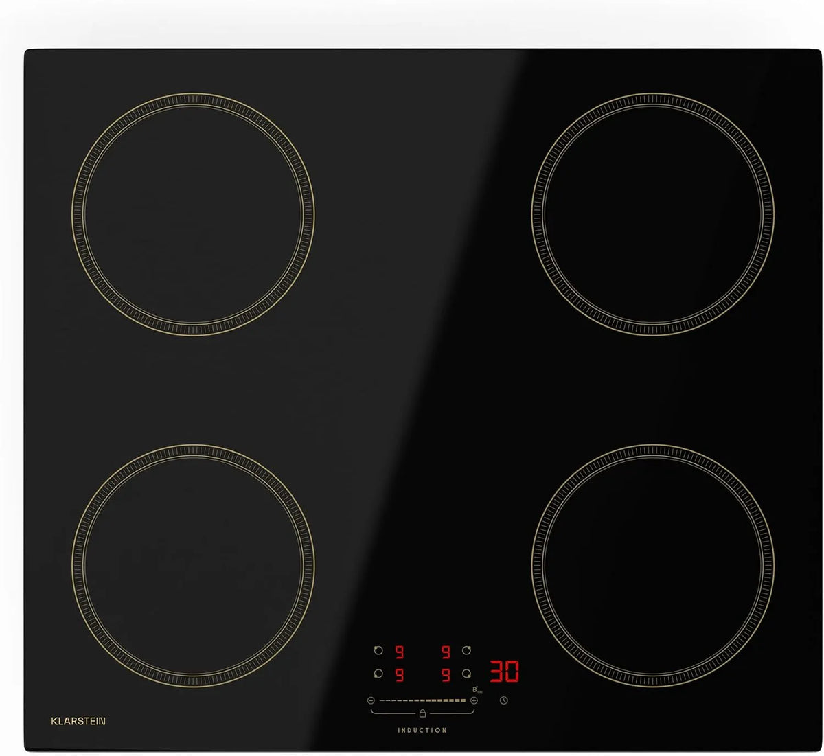 Klarstein Plaque à induction, 59 cm, 4 foyers, 7000 W, table de cuisson à induction, Boost, encastrable, minuteur, 4 Zones, Curseur & Minuterie
