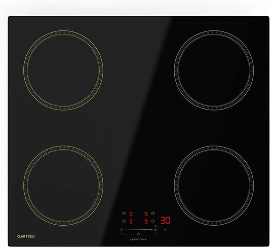 Klarstein Plaque à induction, 59 cm, 4 foyers, 7000 W, table de cuisson à induction, Boost, encastrable, minuteur, 4 Zones, Curseur & Minuterie