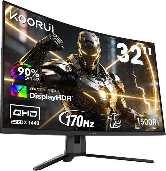 modèle 1500R G3221SC, HDR10, écran incurvé 1500R G3221SC, HDMI2.0, DP1.2, KOORUI 32 Pouces Écran Gaming QHD 170 Hz, MPRT 1 ms, 2560 x 1440, VA 3000:1