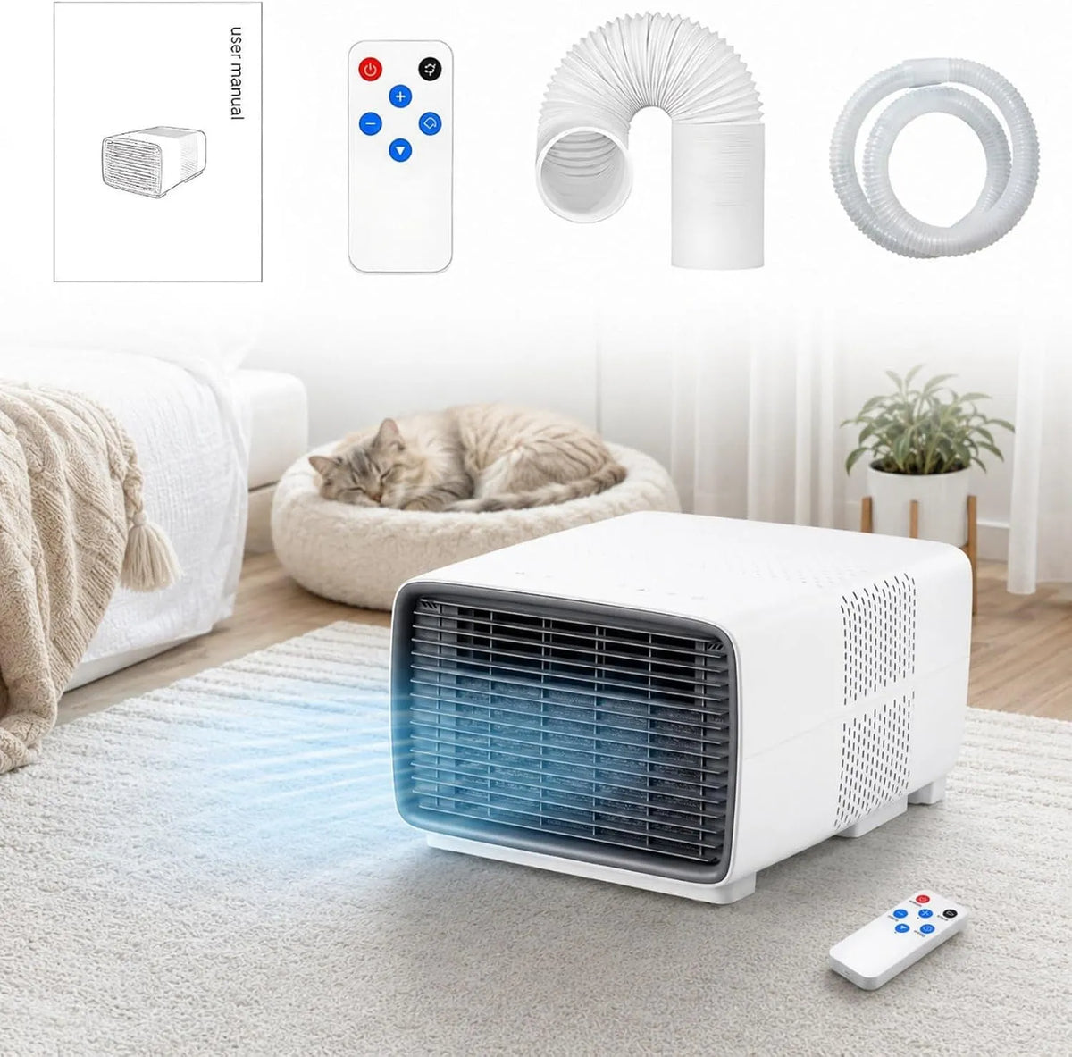 Climatiseur, 280 W, 16 à 32 °C, 45 dB, 2 zones de température, 6kg, Écran Digital, Contrôle à Distance pour Bureau, Tuyau d'Évacuation et Tuyau de