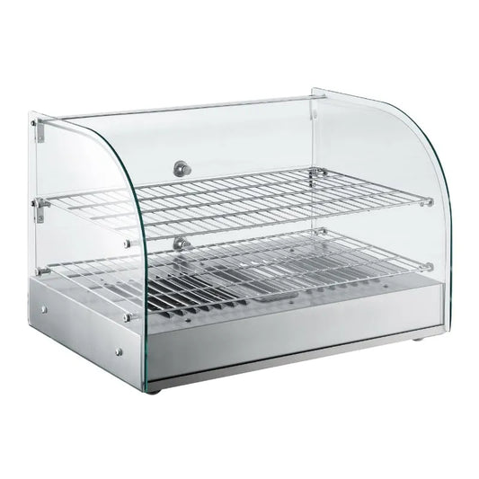 Produit Inox, Vitrine Chauffante Professionnelle 45 L, 30 à 90°C, 800 W, 2 Portes Arrière, Pour Snacks et Pâtisseries