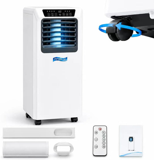 Climatiseur 7000BTU, portable, minuteur, silencieux, Minuterie 24 h et Kit Fenêtre, Climatiseur Mobile 3 in 1 avec Télécommande et Refroidisseur d'Air