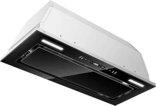 Cuisinière avec four, 76, 2 cm, tactile, noir, double lumières LED, 2 cm 800 CFM, hotte d'aération intégrée, verre noir, filtres en maille