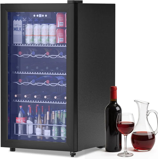 Réfrigérateur, 65 L, 4 à 16 °C, verre, silencieux, Capacité 120 Canettes, Bar & Bureau, LED, Double Porte Vitrée, pour Maison, Cuisine