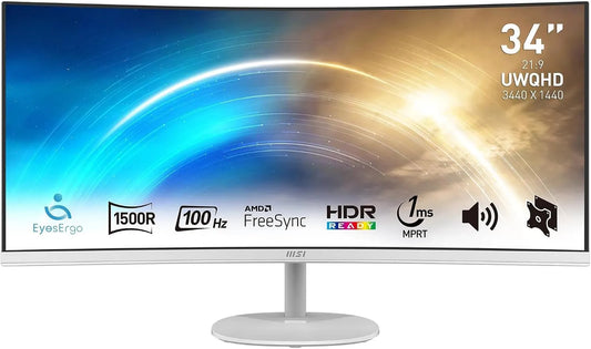 MSI Dalle VA 3440x1440, Pro MP341CQW Écran Professionnel incurvé 34' UWQHD, 100Hz, 1ms MP341CQW 1500R, DisplayPort, courbure 1500R, compatible VESA