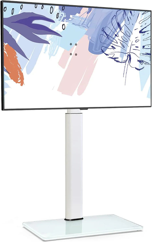 Meuble TV, 60 pouces, 600 x 400 mm, décoration de salon, blanc, Charge Maximale 30 kg, Pied TV, FITUEYES Support TV sur Pied, Hauteur Réglable