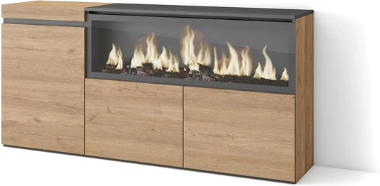 Cheminée électrique XXL, Skraut Home, pour Buffet Salon et Cuisine, 160, 3 Portes, Meuble de Rangement, Commode