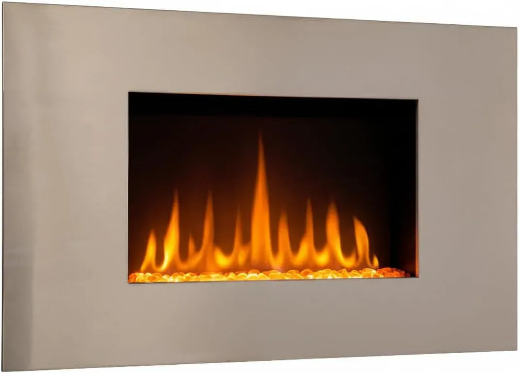 Conçue en France, Chemin'Arte Cheminée Électrique Effet Flammes LEDs Pure INOX, 90 x 50 x 13 cm, Garantie 2 Ans