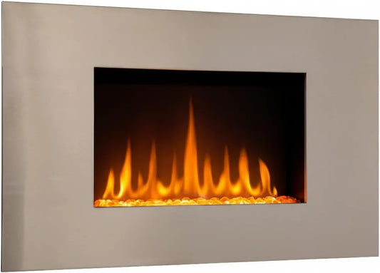 Conçue en France, Chemin'Arte Cheminée Électrique Effet Flammes LEDs Pure INOX, 90 x 50 x 13 cm, Garantie 2 Ans