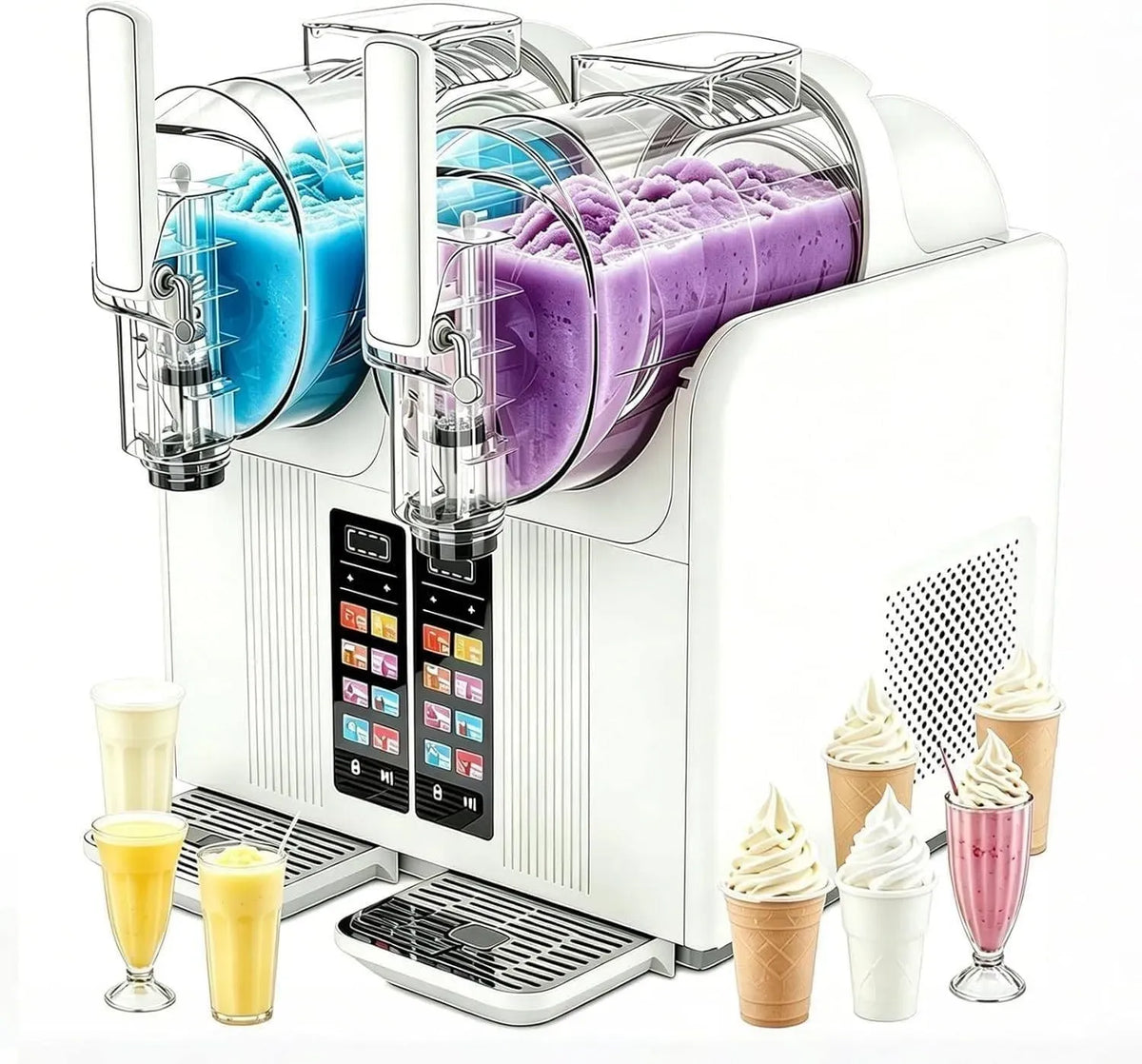 Machine à Granita, machine à granité, 2 L, 7 programmes, blanc, bois, pour Boissons Glacées Et Glaces à L'italienne. 7 Programm