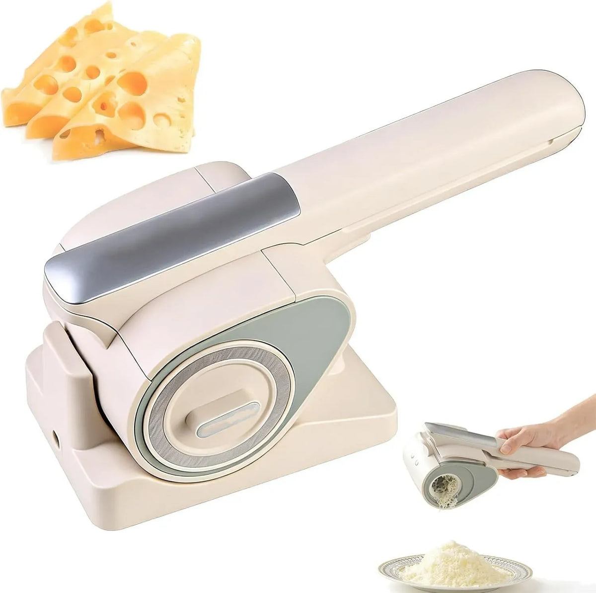 Râpe à fromage électrique sans fil, trancheuse rotative rechargeable équipé de 2 tambours, chocolat, 2 kg par charge pour fromage, légumes